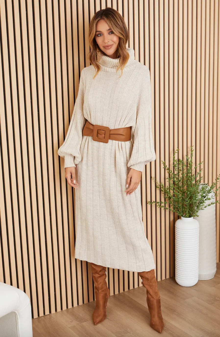 Chunky Turtleneck Dress-Oatmeal