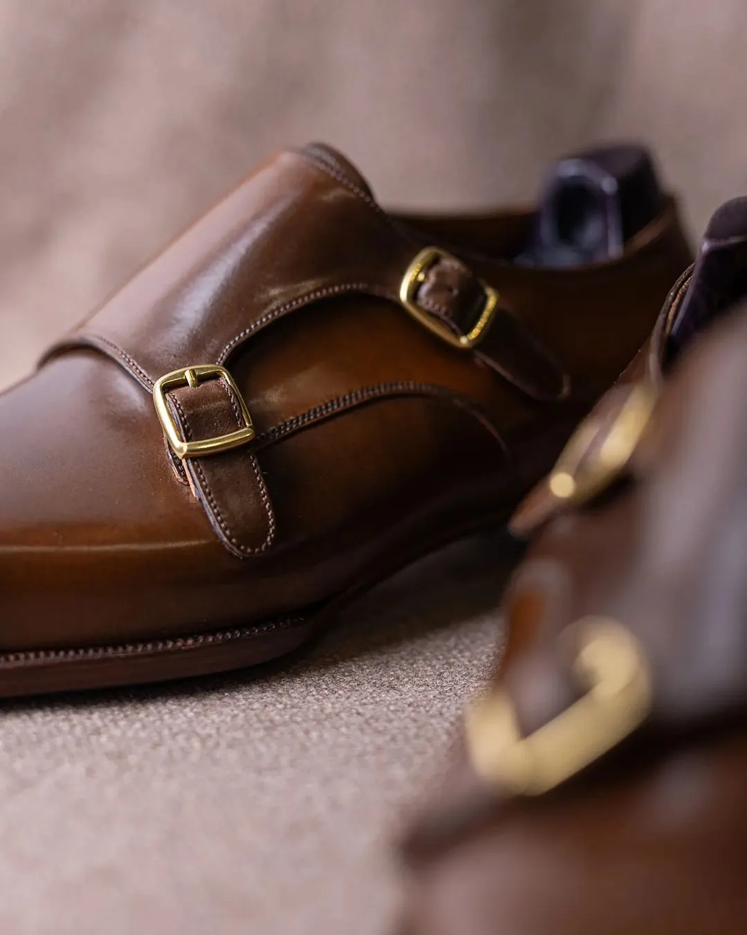 Classic Brown Leather Toe Cap Monk Straps - Formal Shoes - Monk Shoes