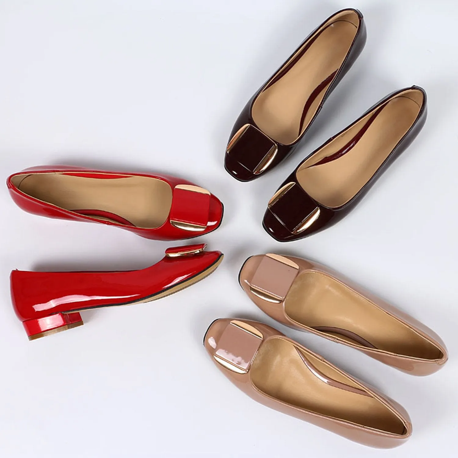 (Clean Up) Soft Sole Square Toe Leather Flat Heel Loafer