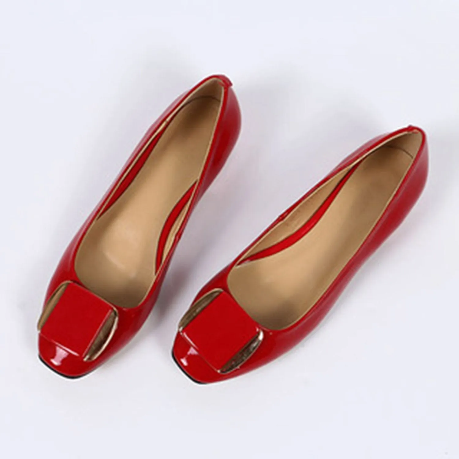 (Clean Up) Soft Sole Square Toe Leather Flat Heel Loafer