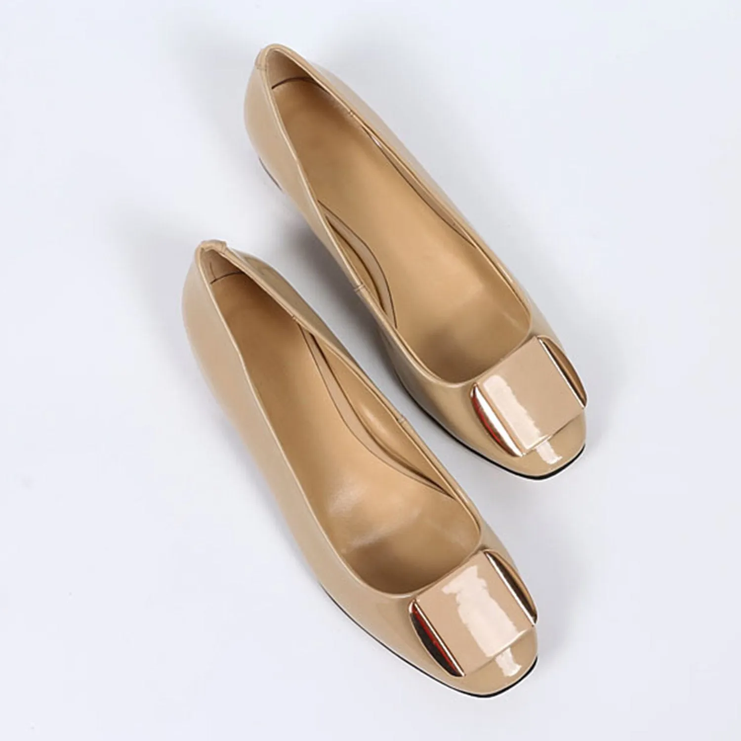 (Clean Up) Soft Sole Square Toe Leather Flat Heel Loafer