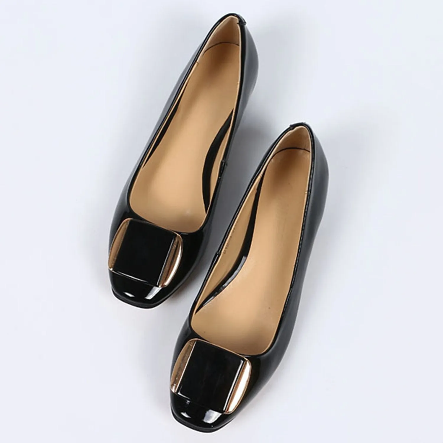 (Clean Up) Soft Sole Square Toe Leather Flat Heel Loafer
