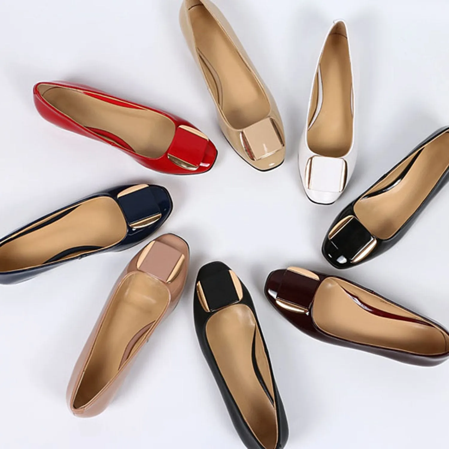 (Clean Up) Soft Sole Square Toe Leather Flat Heel Loafer