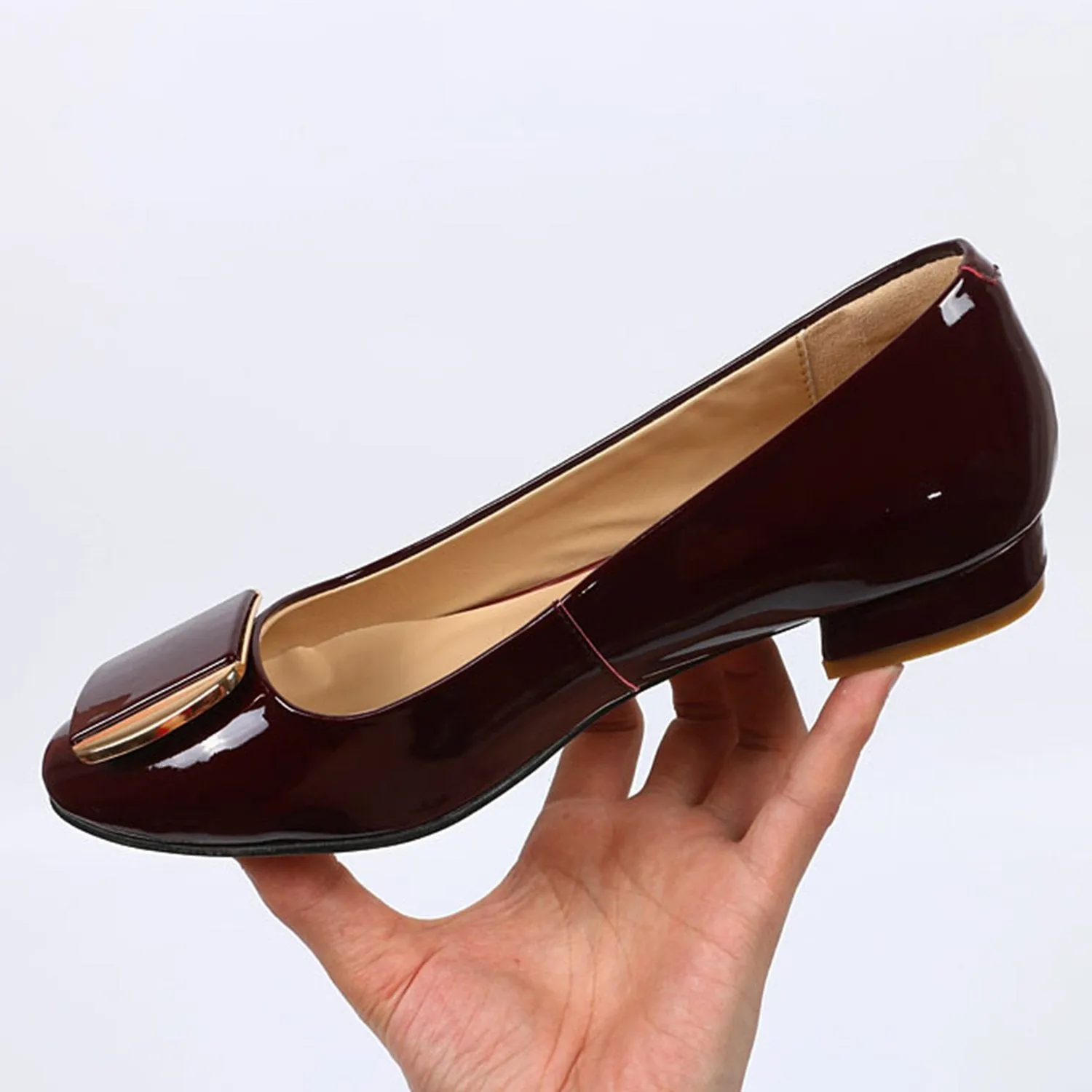 (Clean Up) Soft Sole Square Toe Leather Flat Heel Loafer