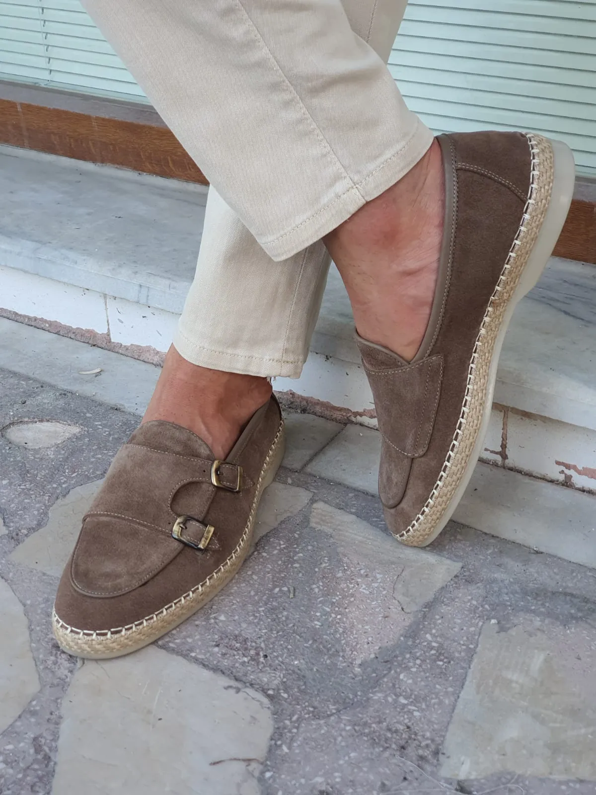 Cole Beige Suede Double Monk Strap Loafers - Elevate Your Style