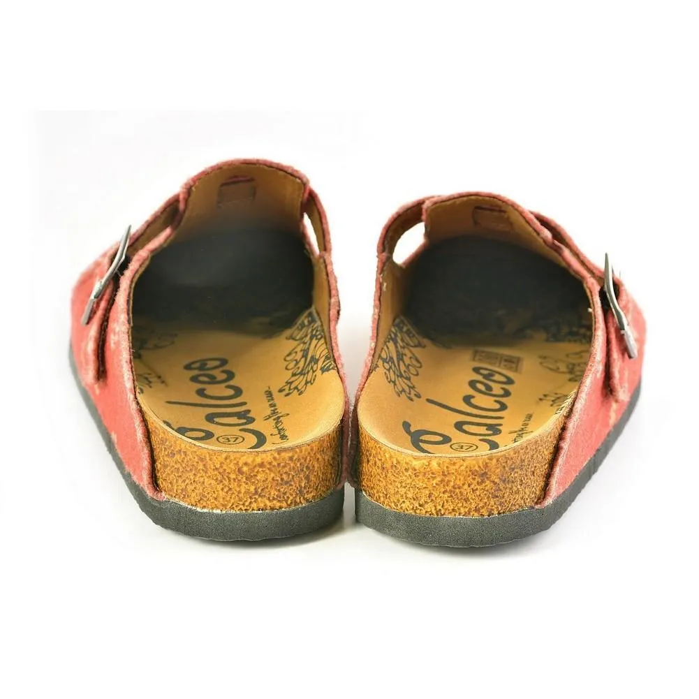 Colored Paw Patterned, Brown Dog and Take Supers Written Red Patterned Sandal - CAL1301