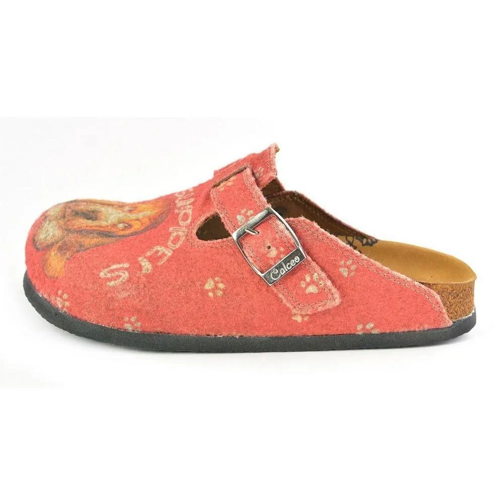 Colored Paw Patterned, Brown Dog and Take Supers Written Red Patterned Sandal - CAL1301