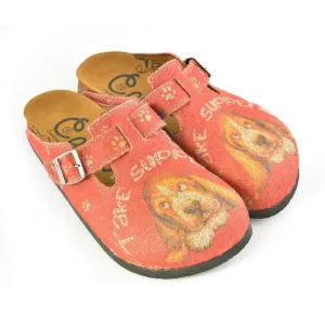 Colored Paw Patterned, Brown Dog and Take Supers Written Red Patterned Sandal - CAL1301