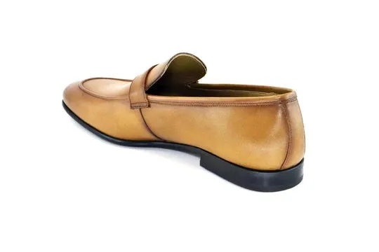 Corrente -C5605- Walnut  Leather Calf Skin Loafer w/ Side Metallic Logo