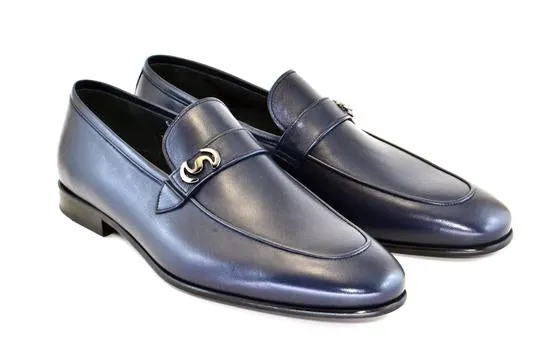Corrente -C5605- Walnut  Leather Calf Skin Loafer w/ Side Metallic Logo