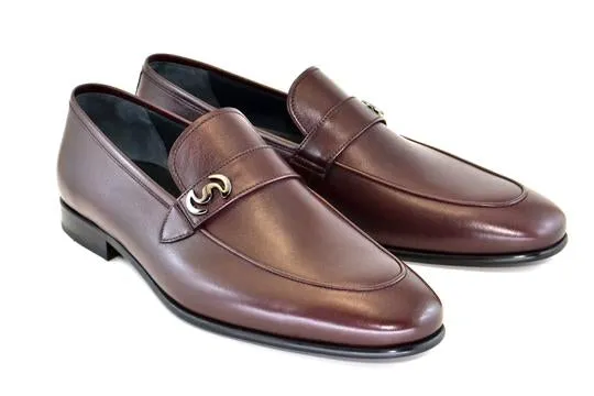 Corrente -C5605- Walnut  Leather Calf Skin Loafer w/ Side Metallic Logo