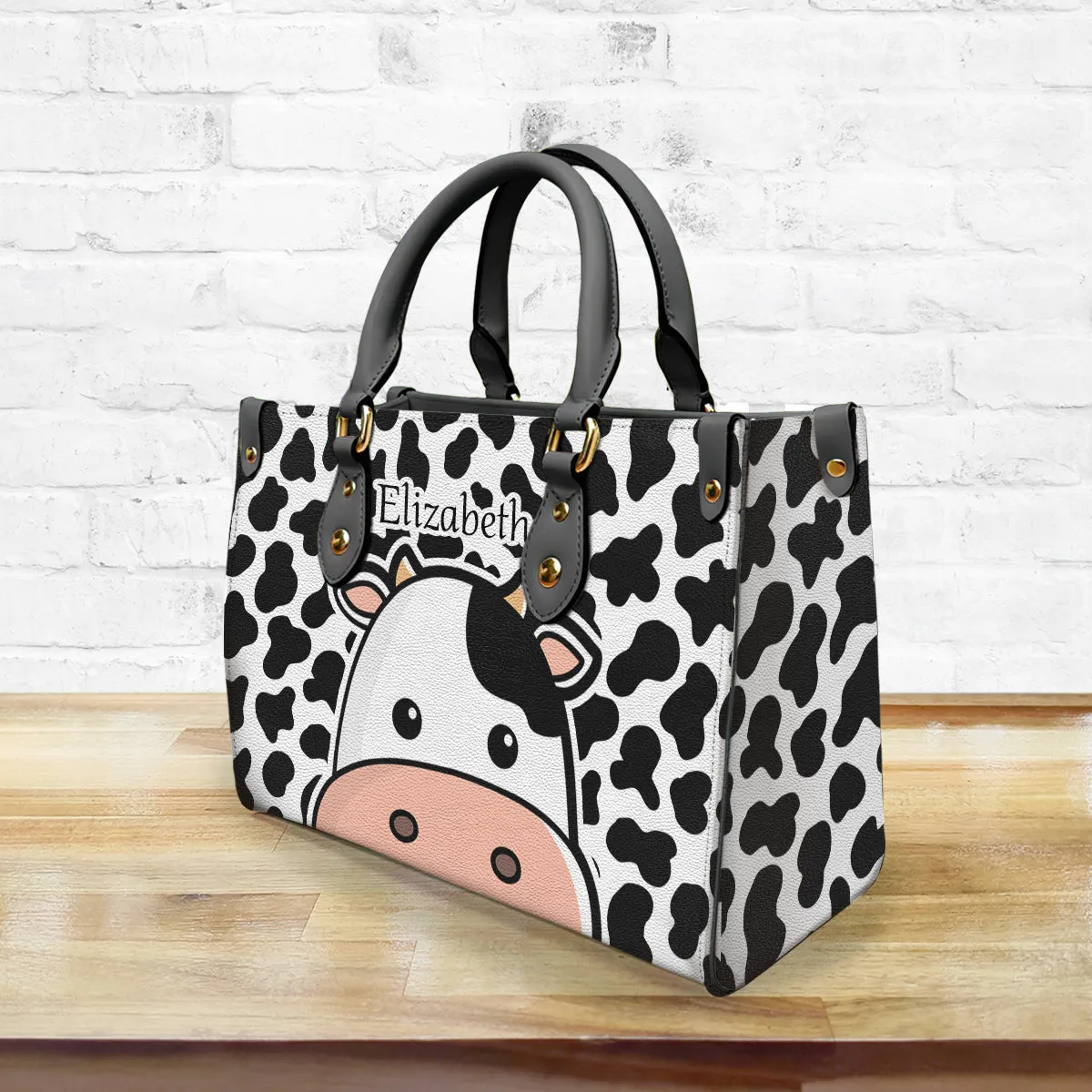 Cow Face Leather Handbag Purse With Your Name