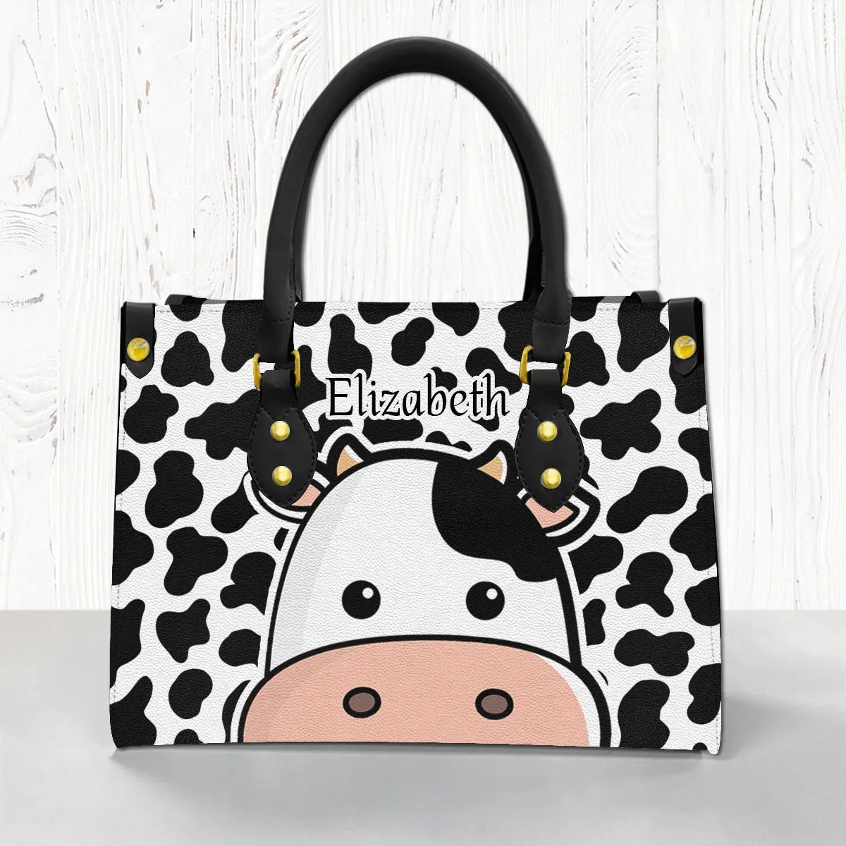 Cow Face Leather Handbag Purse With Your Name