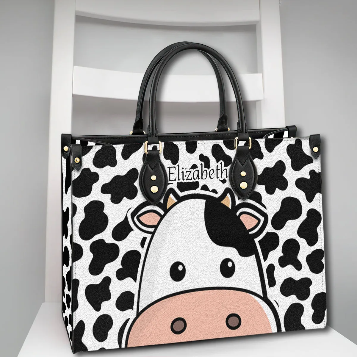 Cow Face Leather Handbag Purse With Your Name