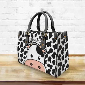 Cow Face Leather Handbag Purse With Your Name