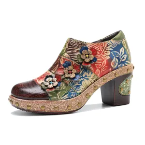 CrazycatZ Leather Pumps,Womens Colorful Vintage Block Heel Oxford Vintage Shoes Pumps 303