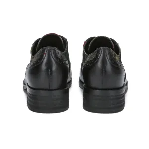 CrazycatZ Women's Leather Oxford Shoes Colorful Leather Oxfords Vintage Lace up Shoes Black