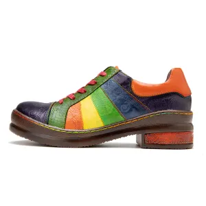 CrazycatZ Women's Leather Oxford Shoes Colorful Leather Oxfords Vintage Shoes 503