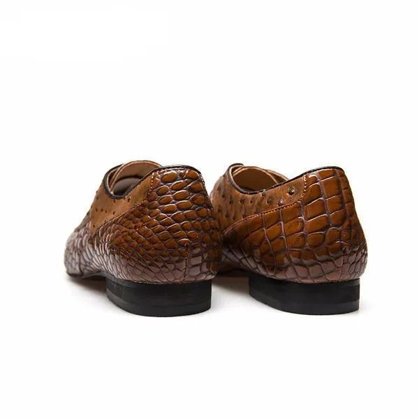 Croco and Ostrich Combination Patchwork Men Faux Leather Oxford Shoes