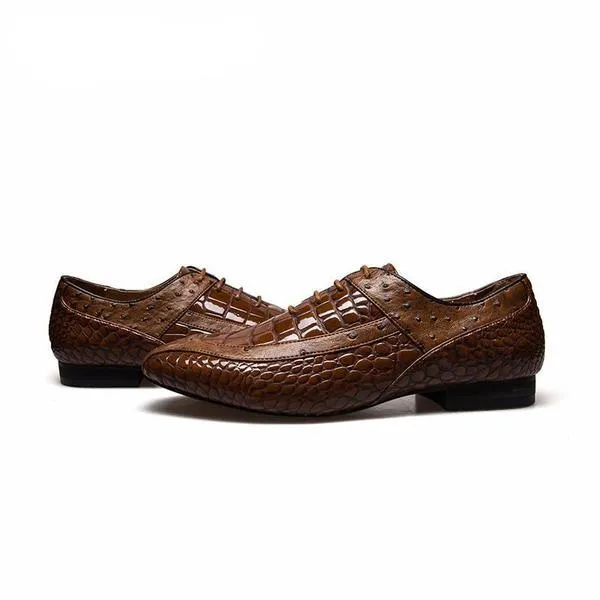 Croco and Ostrich Combination Patchwork Men Faux Leather Oxford Shoes