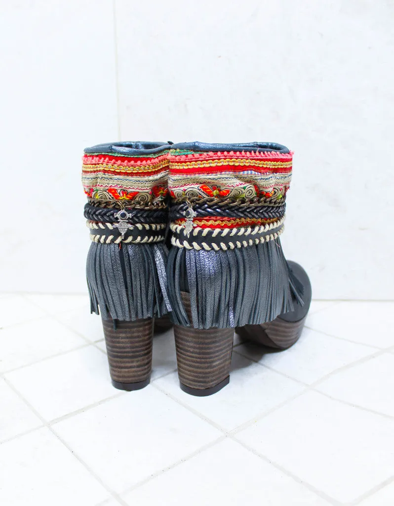 Custom Made High Heel Boho Boots in Black | SIZE 38