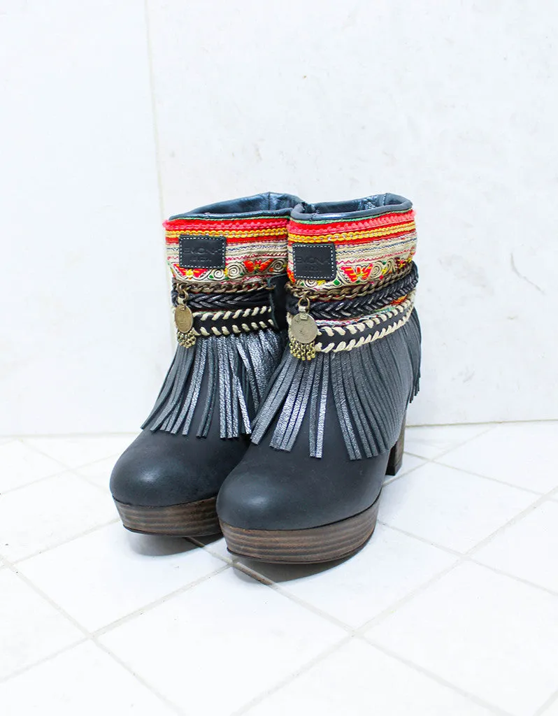 Custom Made High Heel Boho Boots in Black | SIZE 38