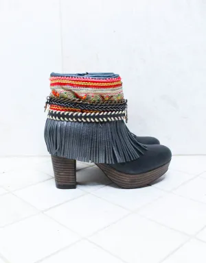 Custom Made High Heel Boho Boots in Black | SIZE 38