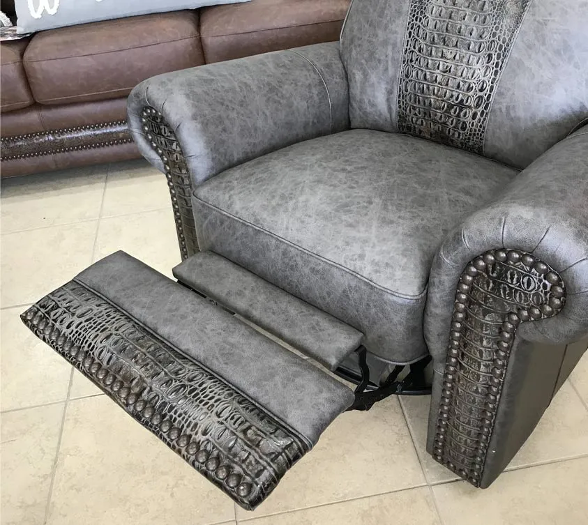 Custom Republic VIP Recliner Fargo Grey With Aged Gator