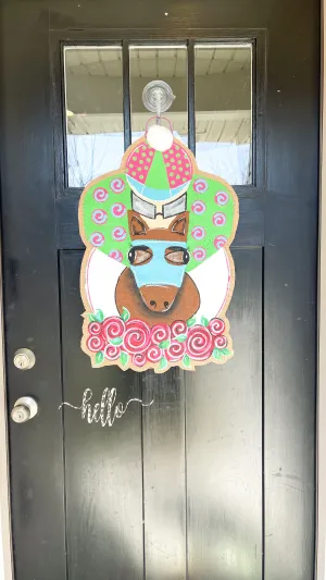 Derby Horse and Jockey Door Hanger in Turquoise
