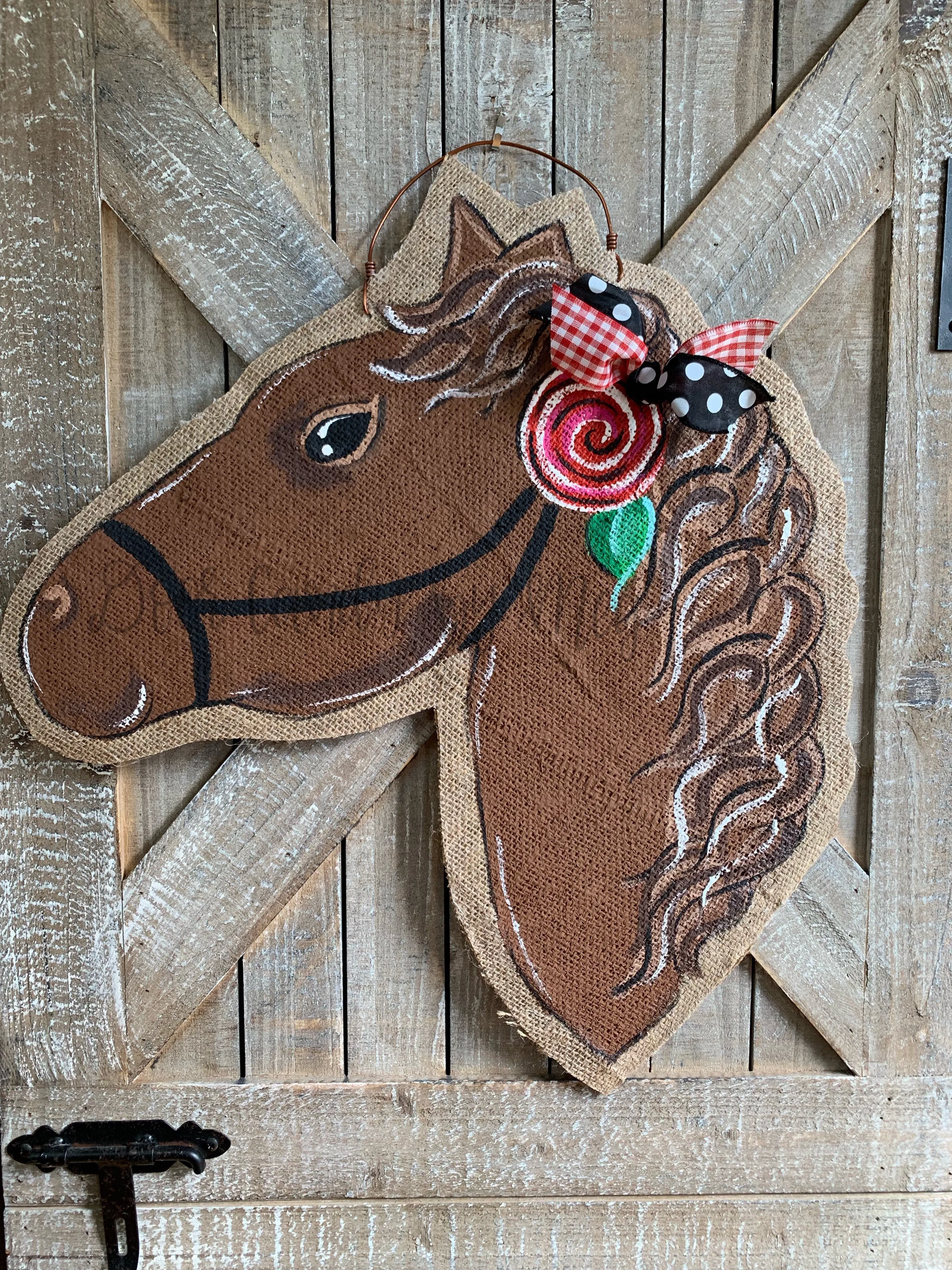 Derby Horse Door Hanger - Whimsy Horse Head Door Hanger in Brown