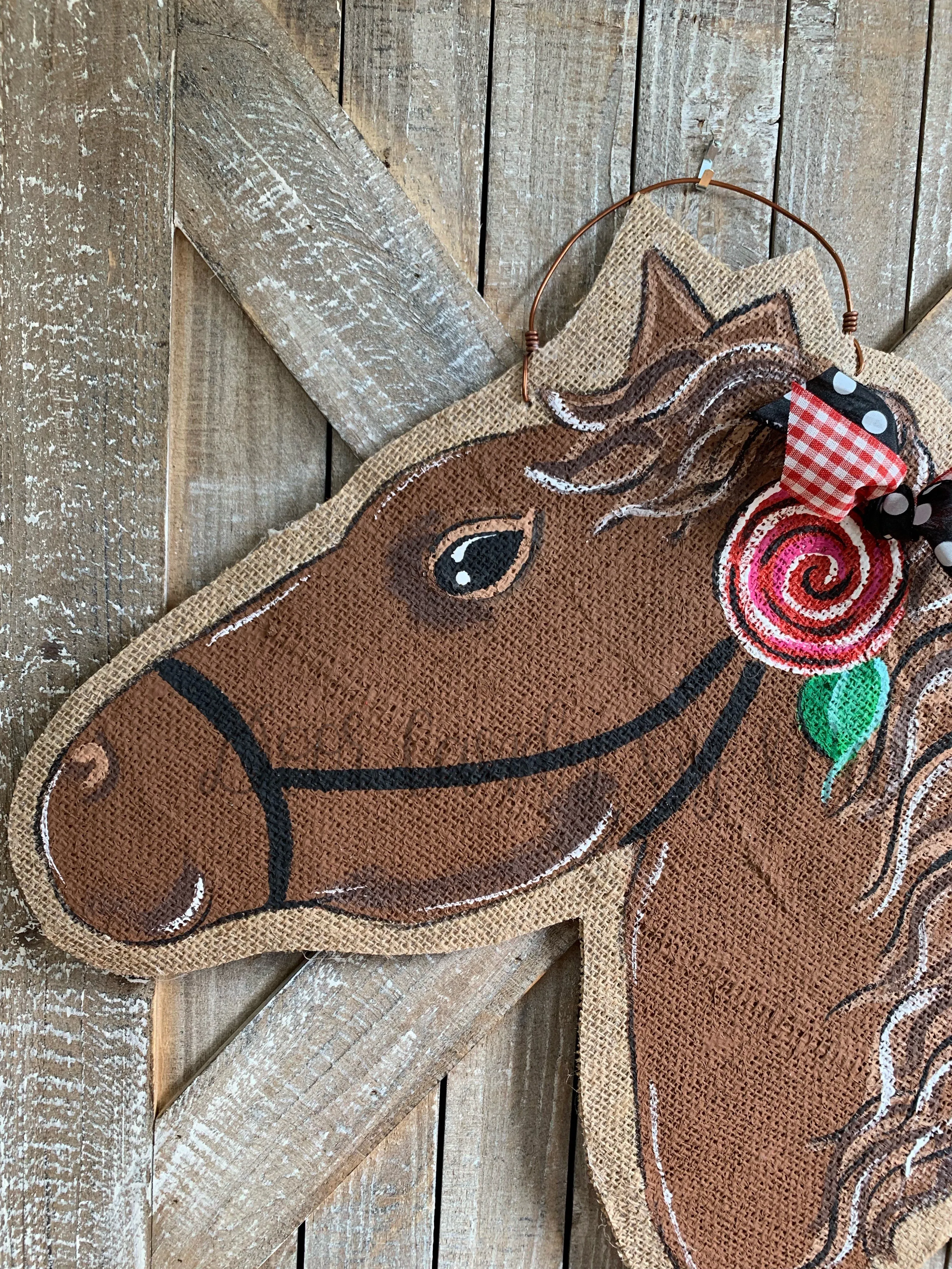 Derby Horse Door Hanger - Whimsy Horse Head Door Hanger in Brown