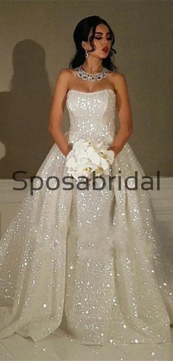 Detachable Ivory Sequin Gorgeous Shining Vintage Modest Prom Dresses, Wedding Dress, Ball Gown PD1880