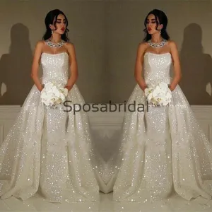 Detachable Ivory Sequin Gorgeous Shining Vintage Modest Prom Dresses, Wedding Dress, Ball Gown PD1880