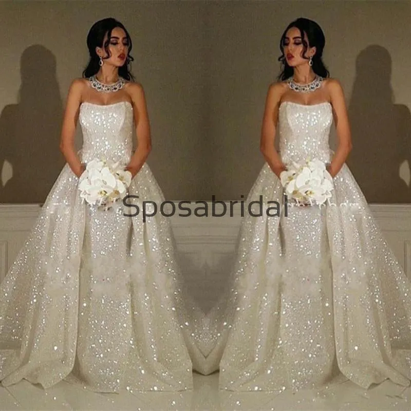 Detachable Ivory Sequin Gorgeous Shining Vintage Modest Prom Dresses, Wedding Dress, Ball Gown PD1880