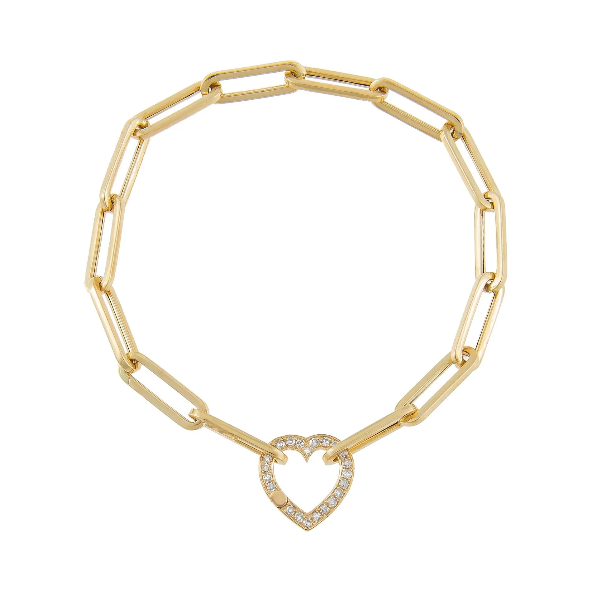 Diamond Heart Clicker Paperclip Bracelet 14K