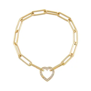 Diamond Heart Clicker Paperclip Bracelet 14K