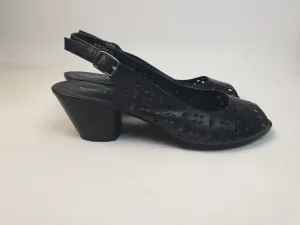 Django & Juliette black leather mid-heel sling backs size 40
