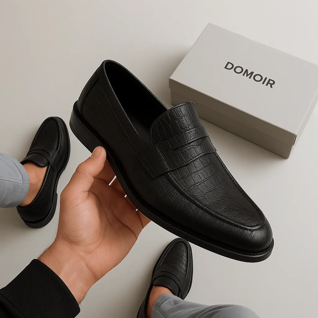 Domoir | Crocodile-Embossed Penny Loafers