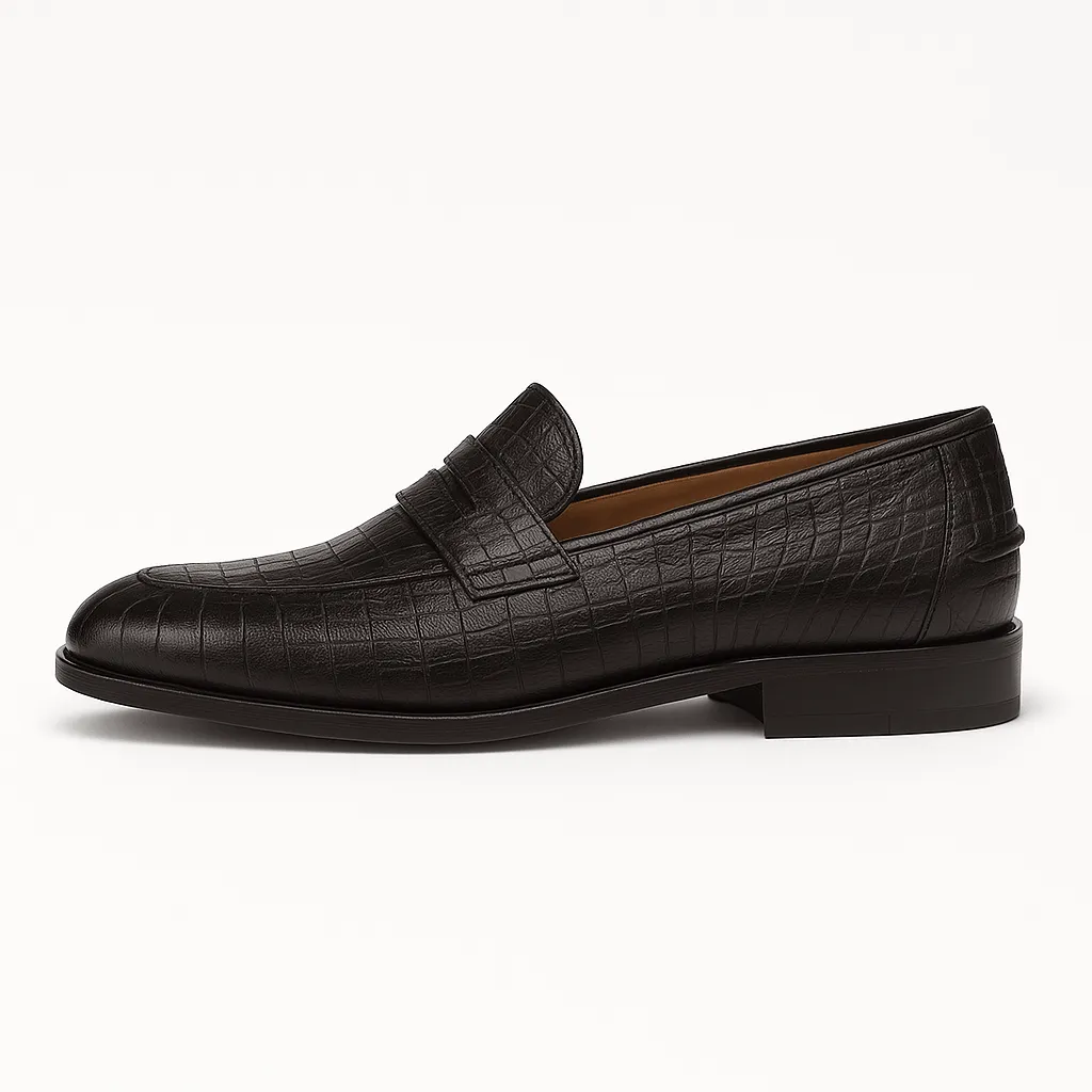 Domoir | Crocodile-Embossed Penny Loafers