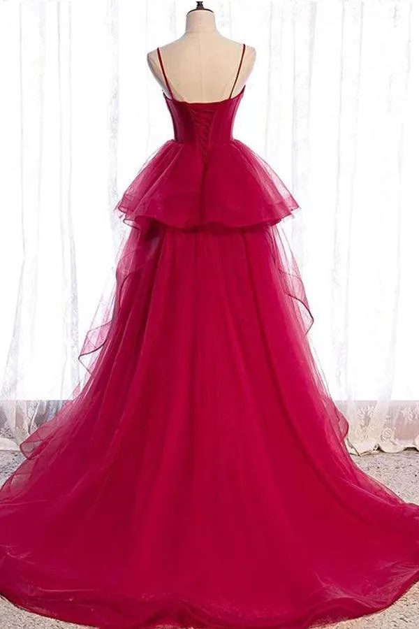 Elegant Spaghetti Straps A-line Prom/Evening Dresses Tiered Tulle TP1001