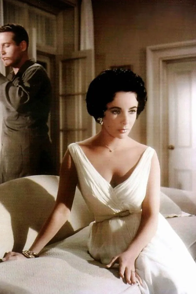 Elizabeth Taylor as Maggie White V Neck Tea Length Dress from Movie Cat on a Hot Tin Roof