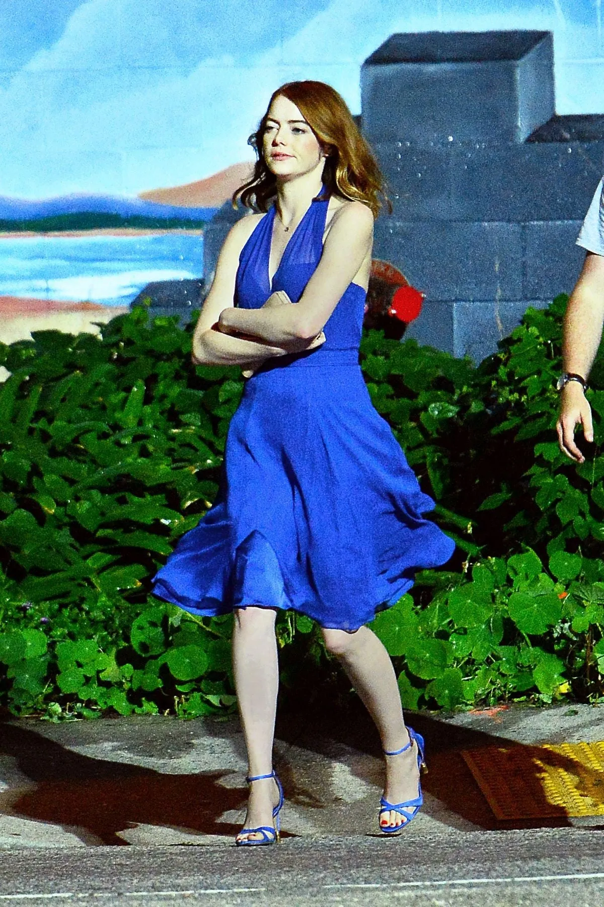 Ema Stone La La land Blue Dress Halter Chiffon Prom Dress