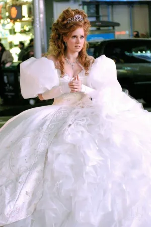 Enchanted Amy Adams Princess Giselle Dress White Puff Sleeve Wedding Dress