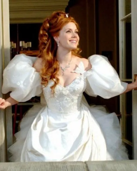 Enchanted Amy Adams Princess Giselle Dress White Puff Sleeve Wedding Dress