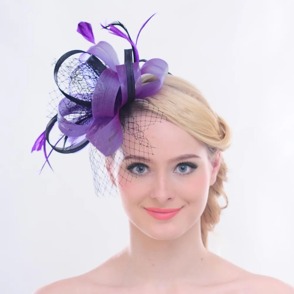 Fascinator Hat Feather Mesh Net Veil Party Hat Flower Derby with Clip