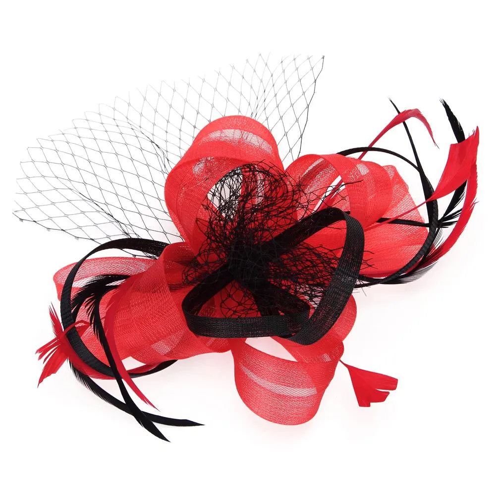 Fascinator Hat Feather Mesh Net Veil Party Hat Flower Derby with Clip