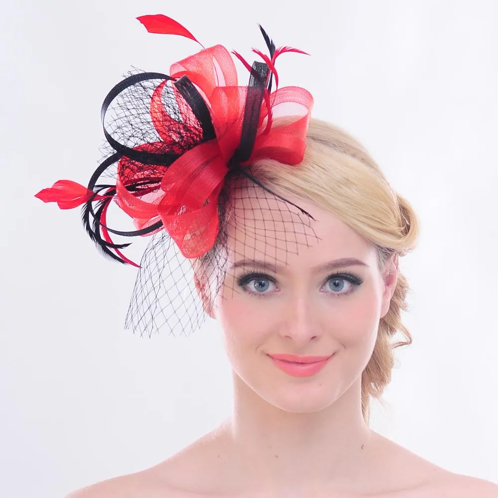 Fascinator Hat Feather Mesh Net Veil Party Hat Flower Derby with Clip