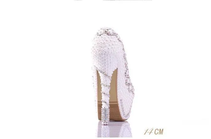 Fashion Handmade High Heels Round Toe Pearls Crystal Wedding Shoes, SY0104