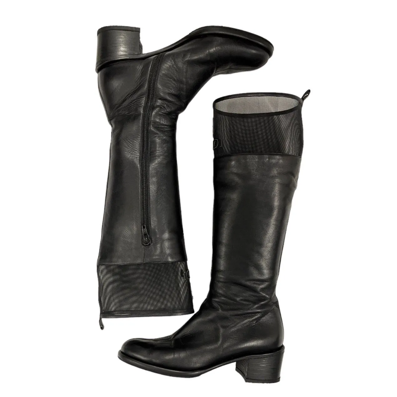 Fendi Black Mesh Logo Boots