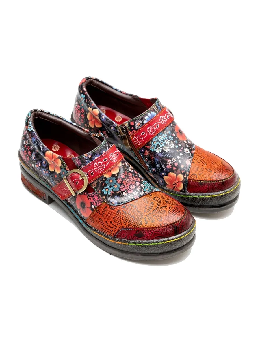 Floral Printed Boho Genuine Leather Sneakers Oxford Shoes